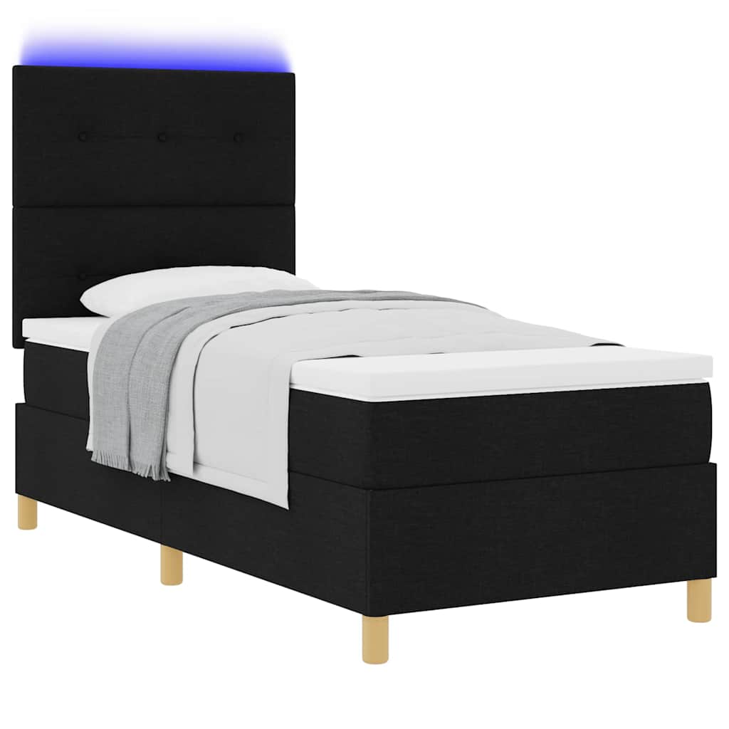 LED Box Spring Krevet s madracem Crna 80 x 200 cm tkanina