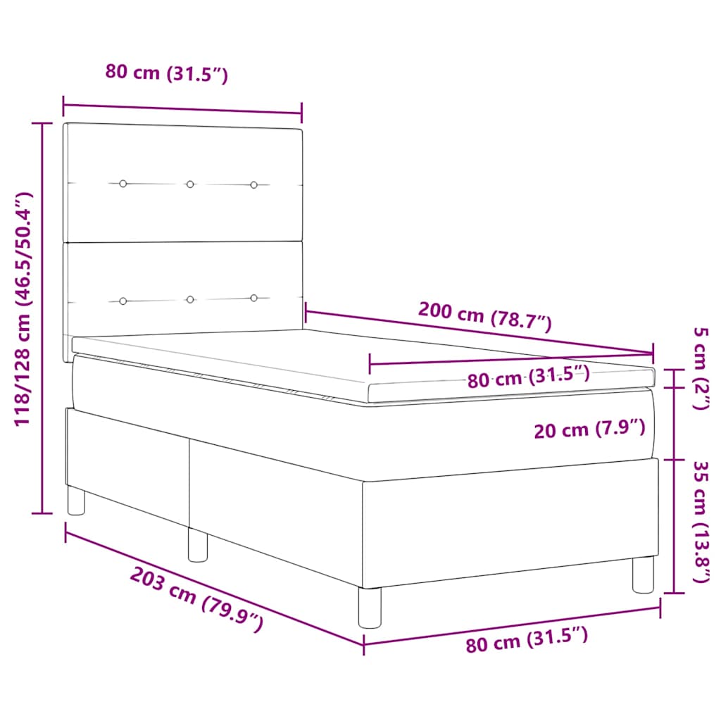 LED Box Spring Krevet Tamno smeđa 80 x 200 cm tkanina