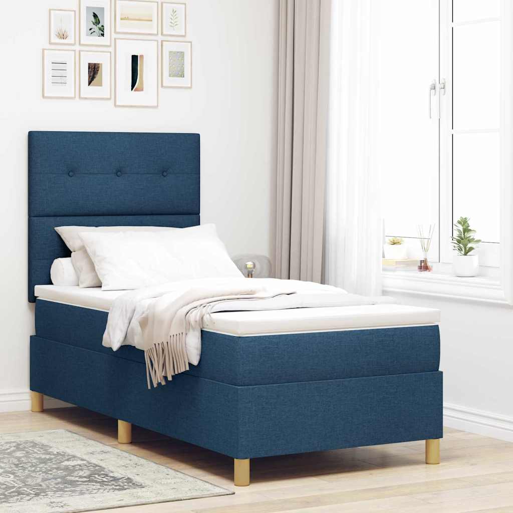 LED Box Spring Krevet s uzglavljem Plava 80 x 200 cm tkanina