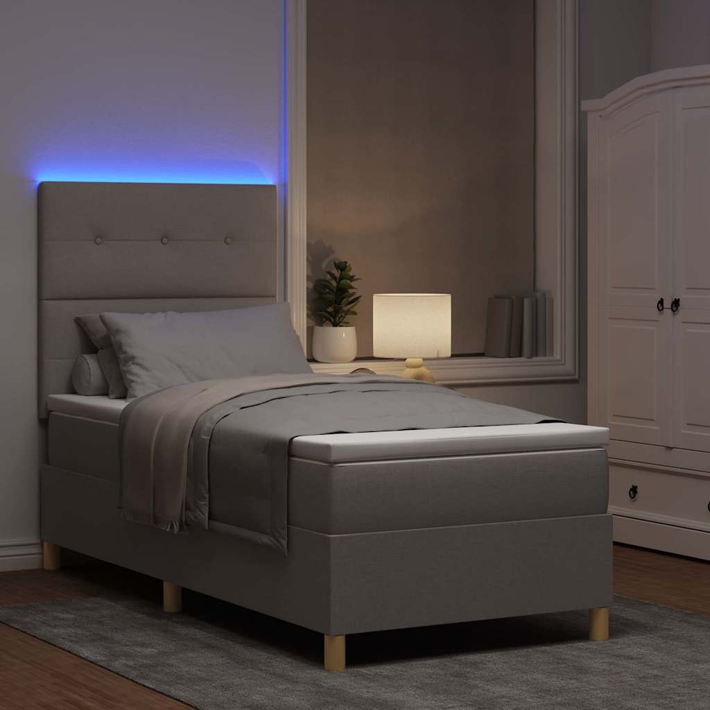 LED Box Spring Krevet Sivo-smeđa 90 x 190 cm tkanina