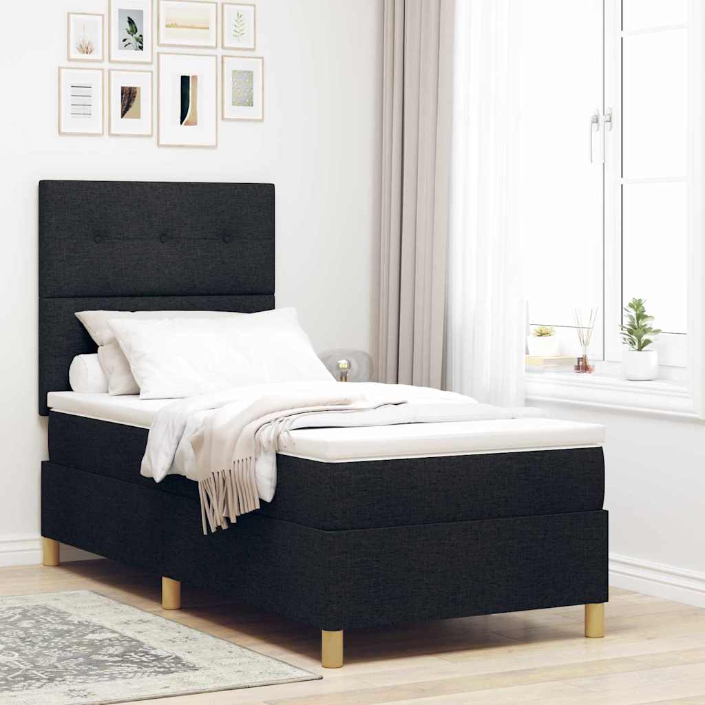 LED Box Spring Krevet s uzglavljem Crna 90 x 200 cm tkanina