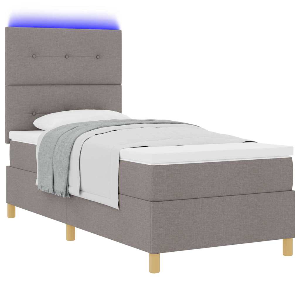 LED Box Spring Krevet Sivo-smeđa 90 x 200 cm tkanina
