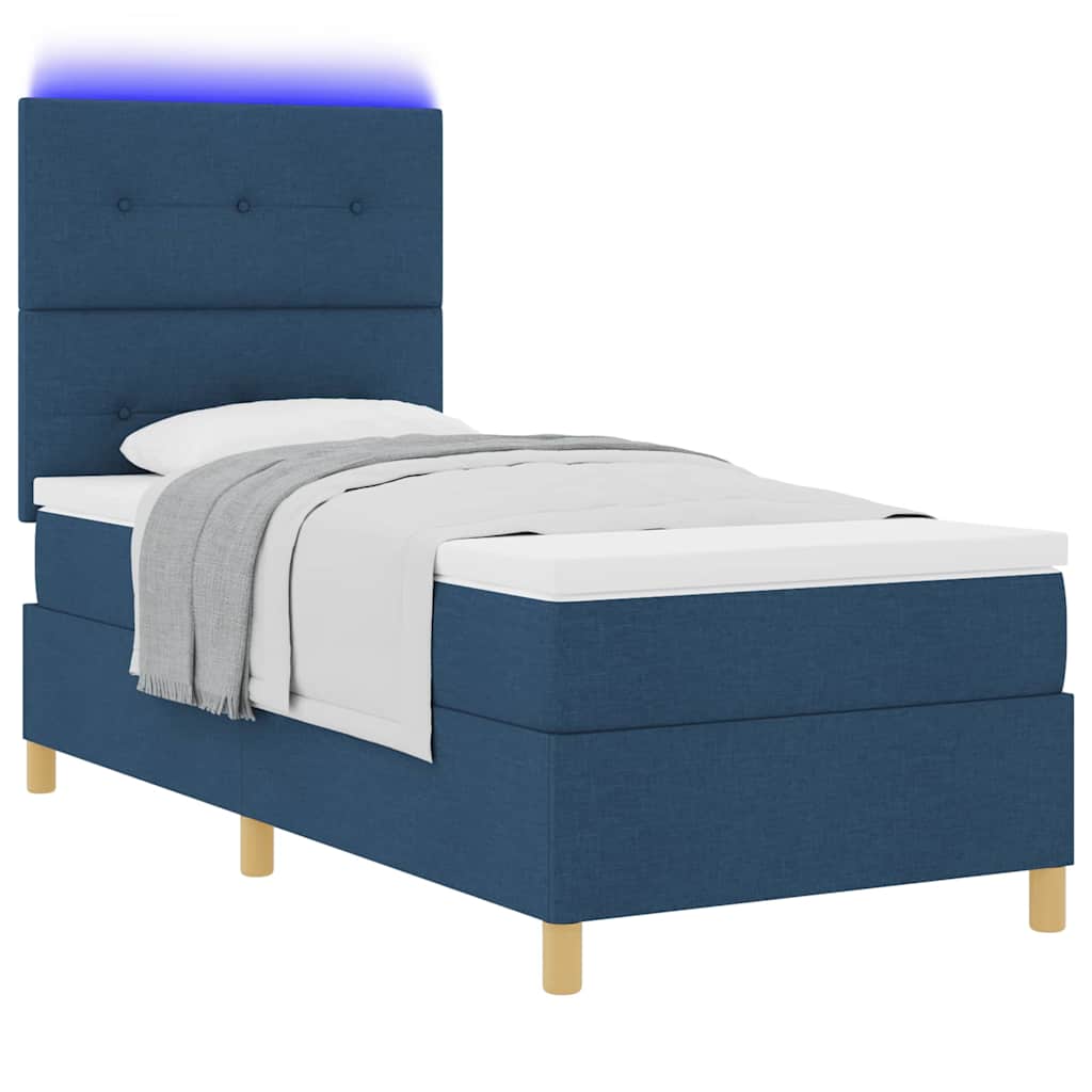 LED Box Spring Krevet s uzglavljem Plava 100 x 200 cm tkanina