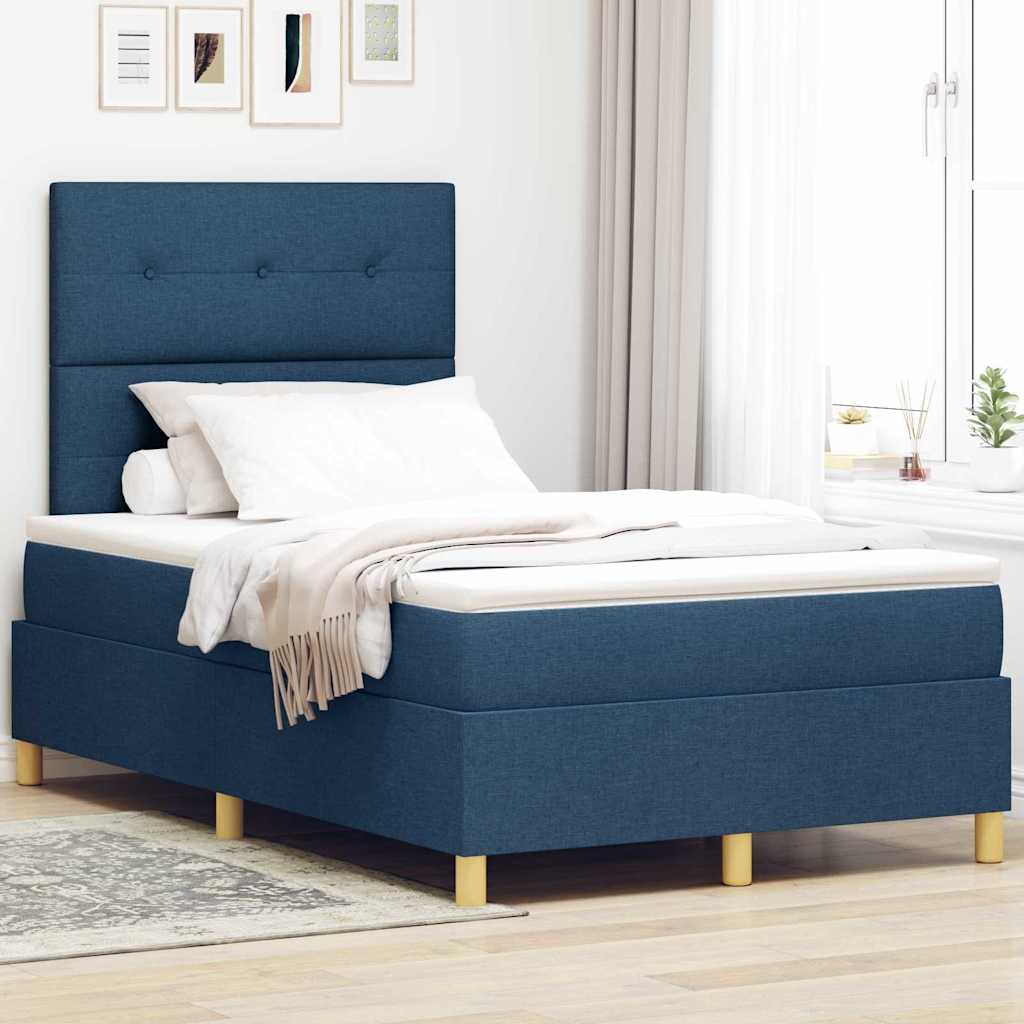 LED Box Spring Krevet s uzglavljem Plava 120 x 190 cm tkanina