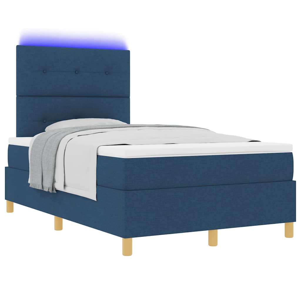 LED Box Spring Krevet s uzglavljem Plava 120 x 190 cm tkanina