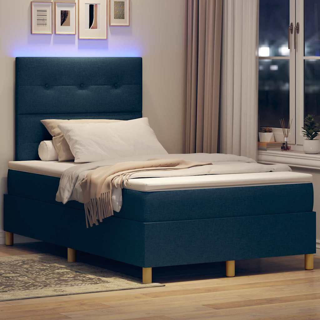 LED Box Spring Krevet s uzglavljem Plava 120 x 200 cm tkanina