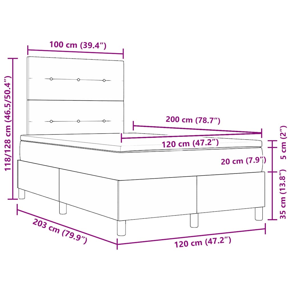 LED Box Spring Krevet s uzglavljem Plava 120 x 200 cm tkanina