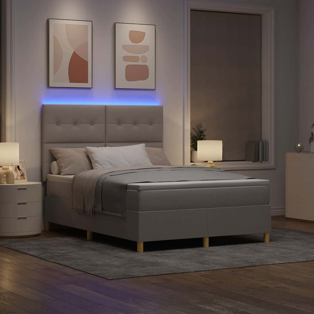 LED Box Spring Krevet Sivo-smeđa 140 x 190 cm tkanina