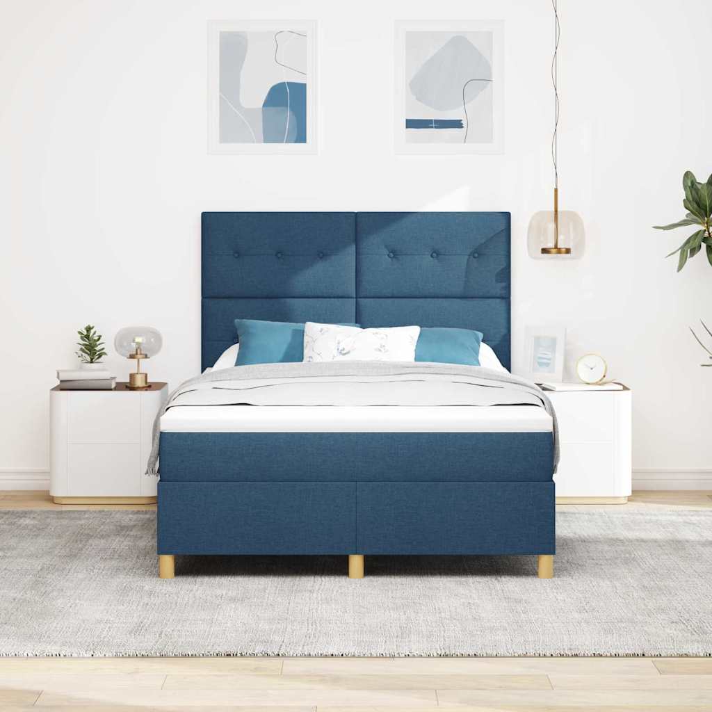 LED Box Spring Krevet s madracem Plava 140 x 190 cm tkanina