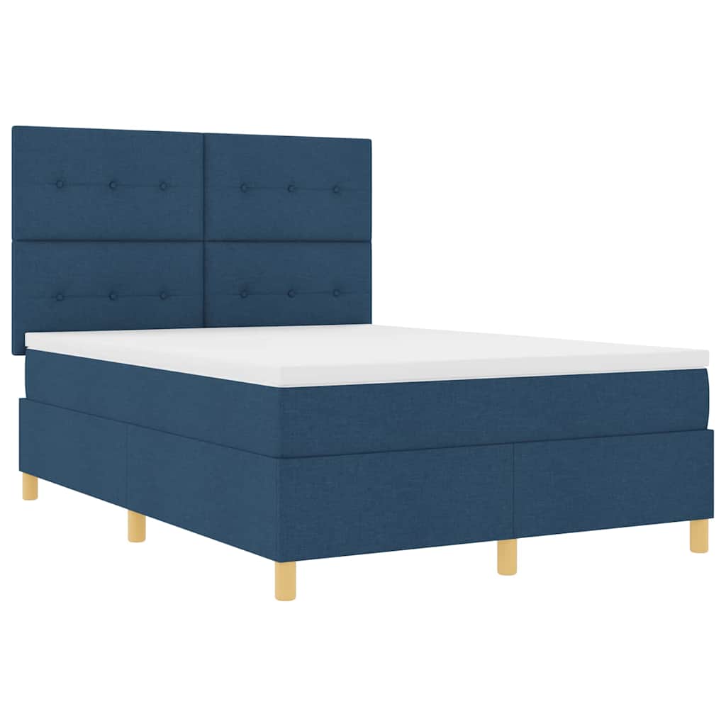 LED Box Spring Krevet s madracem Plava 140 x 190 cm tkanina