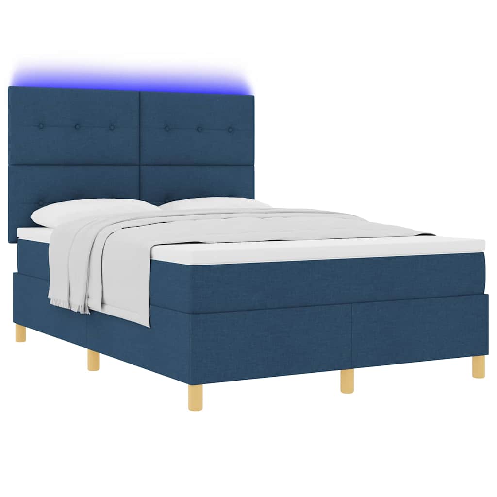 LED Box Spring Krevet s uzglavljem Plava 140 x 190 cm tkanina