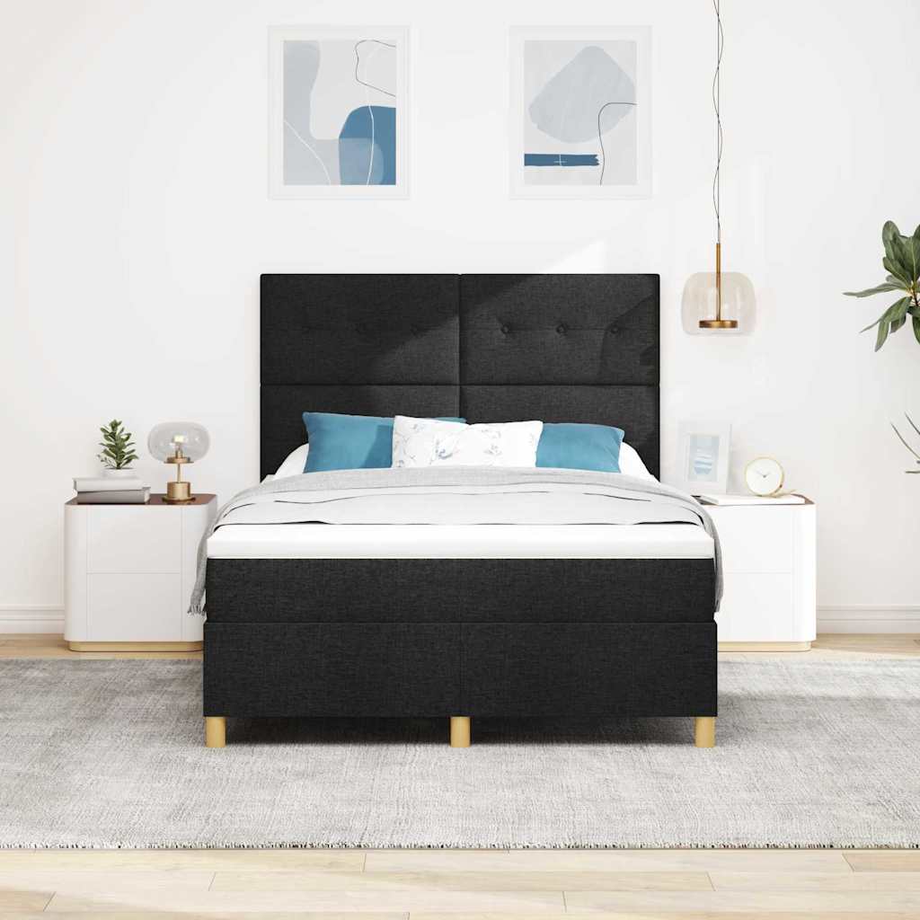 LED Box Spring Krevet s madracem Crna 140 x 200 cm tkanina