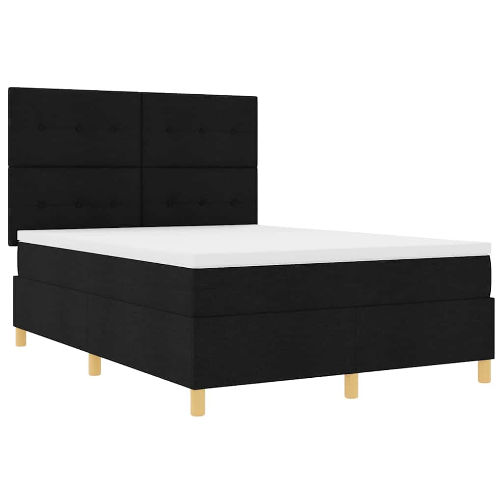 LED Box Spring Krevet s madracem Crna 140 x 200 cm tkanina