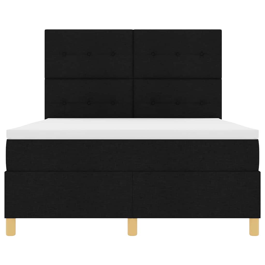 LED Box Spring Krevet s madracem Crna 140 x 200 cm tkanina