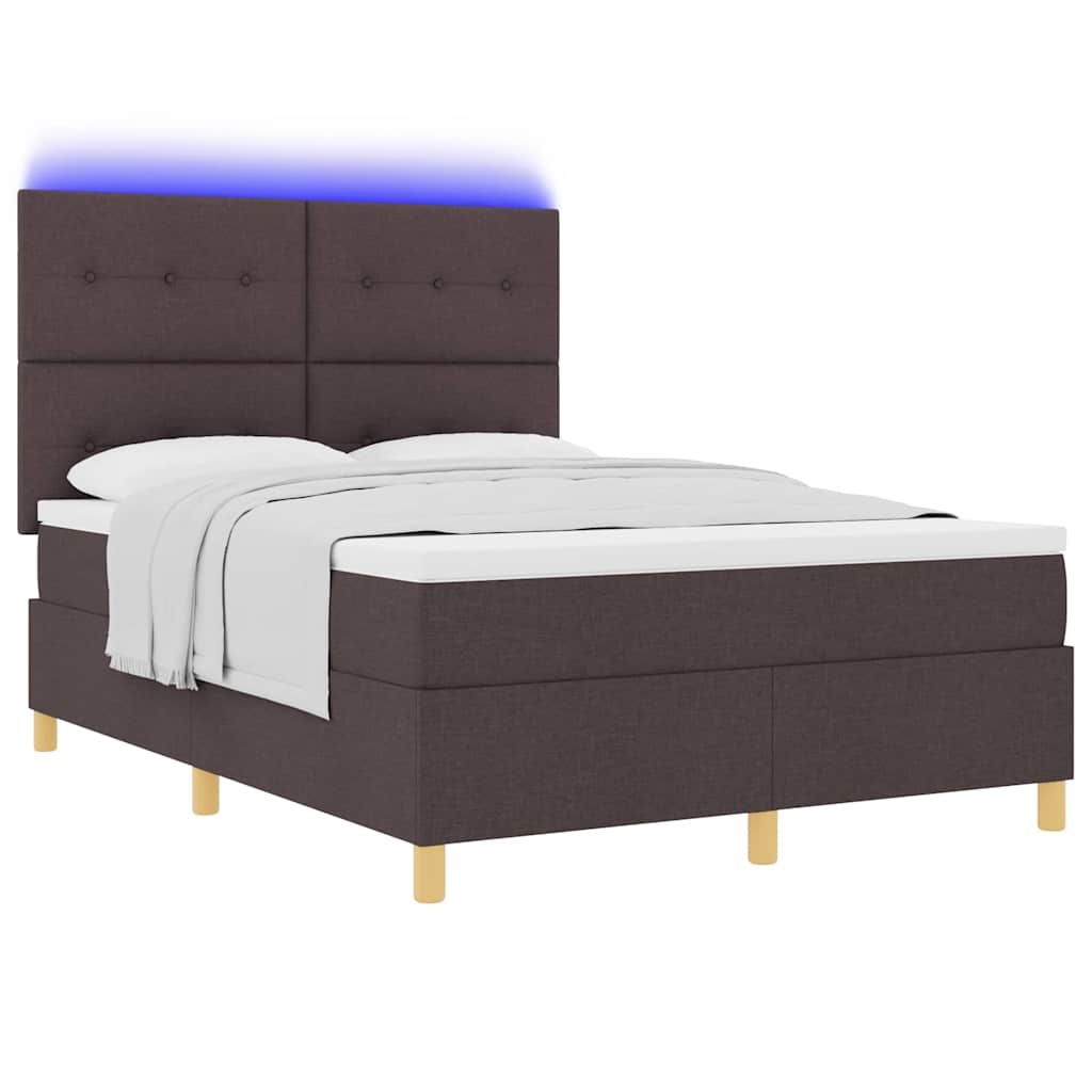 LED Box Spring Krevet Tamno smeđa 140 x 200 cm tkanina