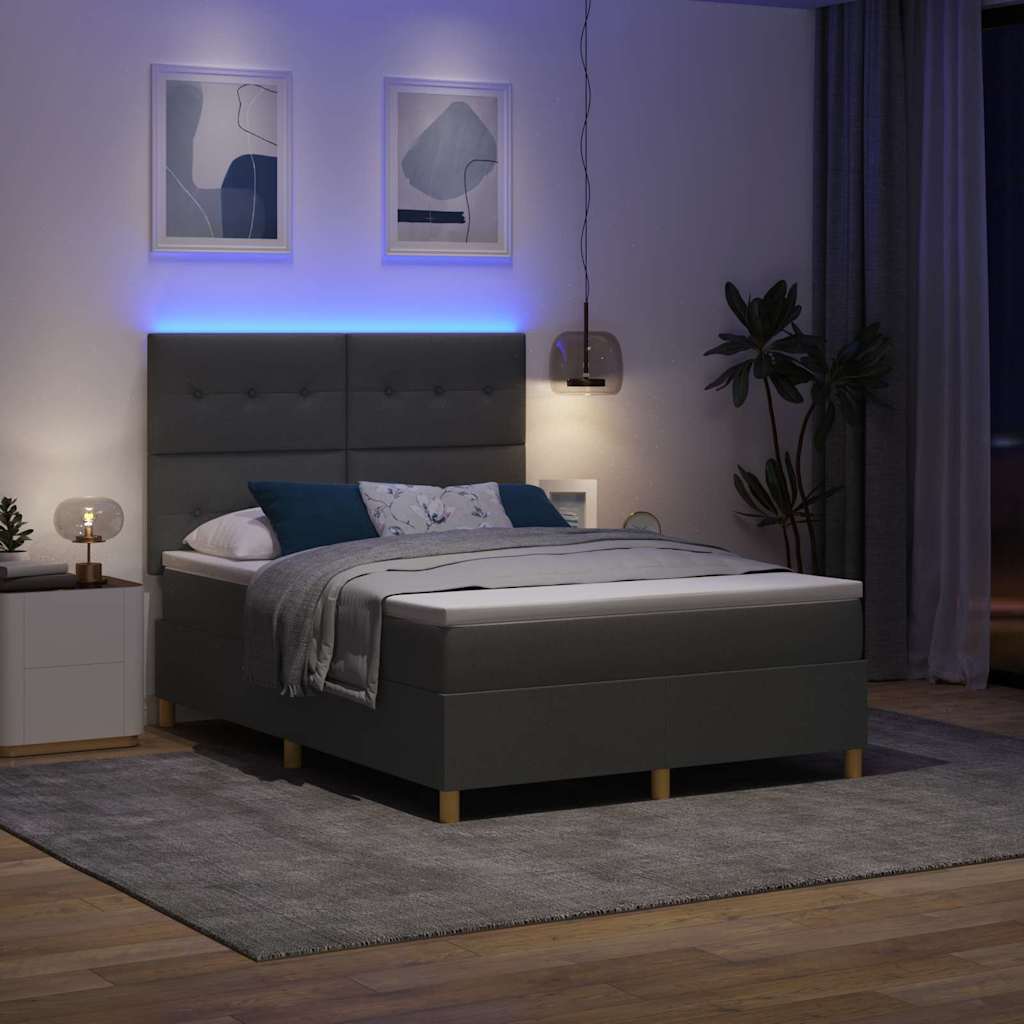 LED Box Spring Krevet Tamno siva 160 x 200 cm tkanina