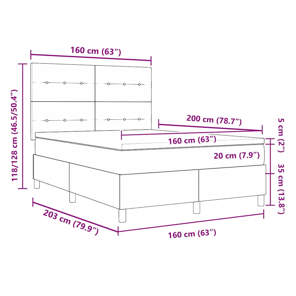 LED Box Spring Krevet Tamno smeđa 160 x 200 cm tkanina