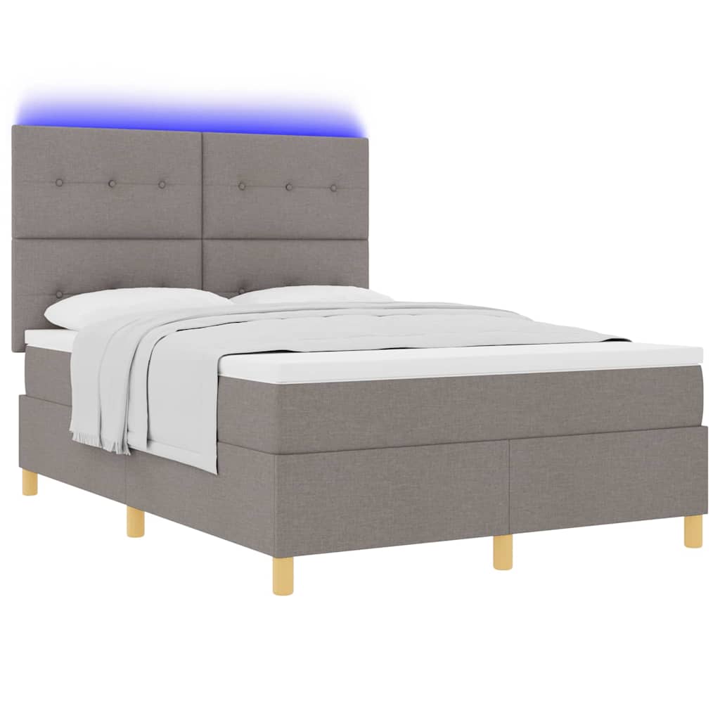 LED Box Spring Krevet Sivo-smeđa 160 x 200 cm tkanina