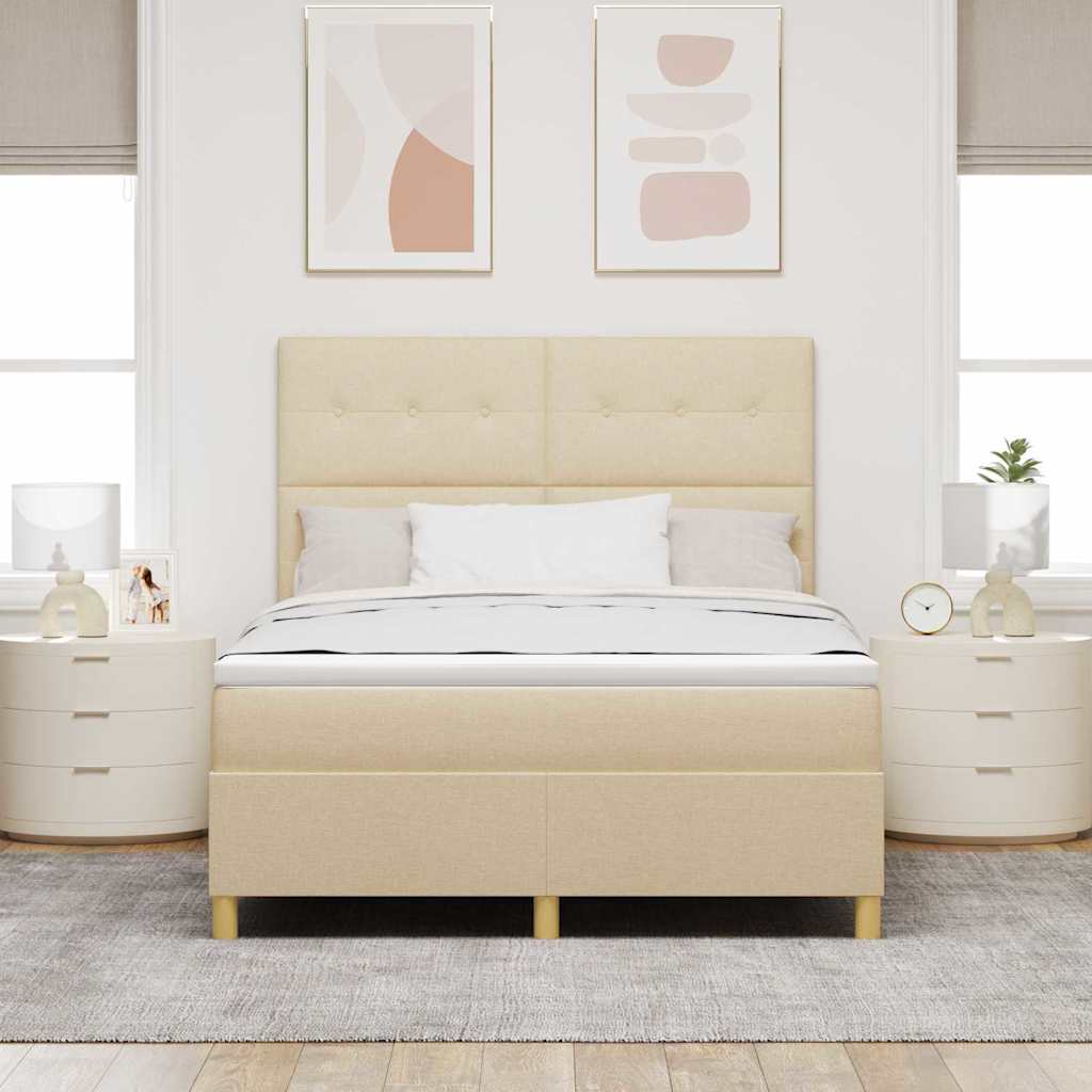 LED Box Spring Krevet s madracem Krema 160 x 200 cm tkanina