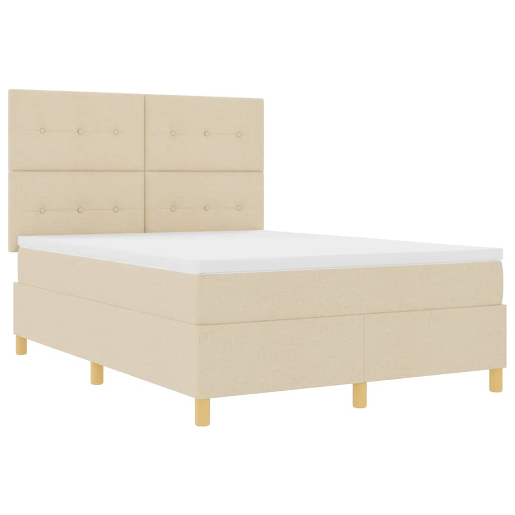 LED Box Spring Krevet s madracem Krema 160 x 200 cm tkanina