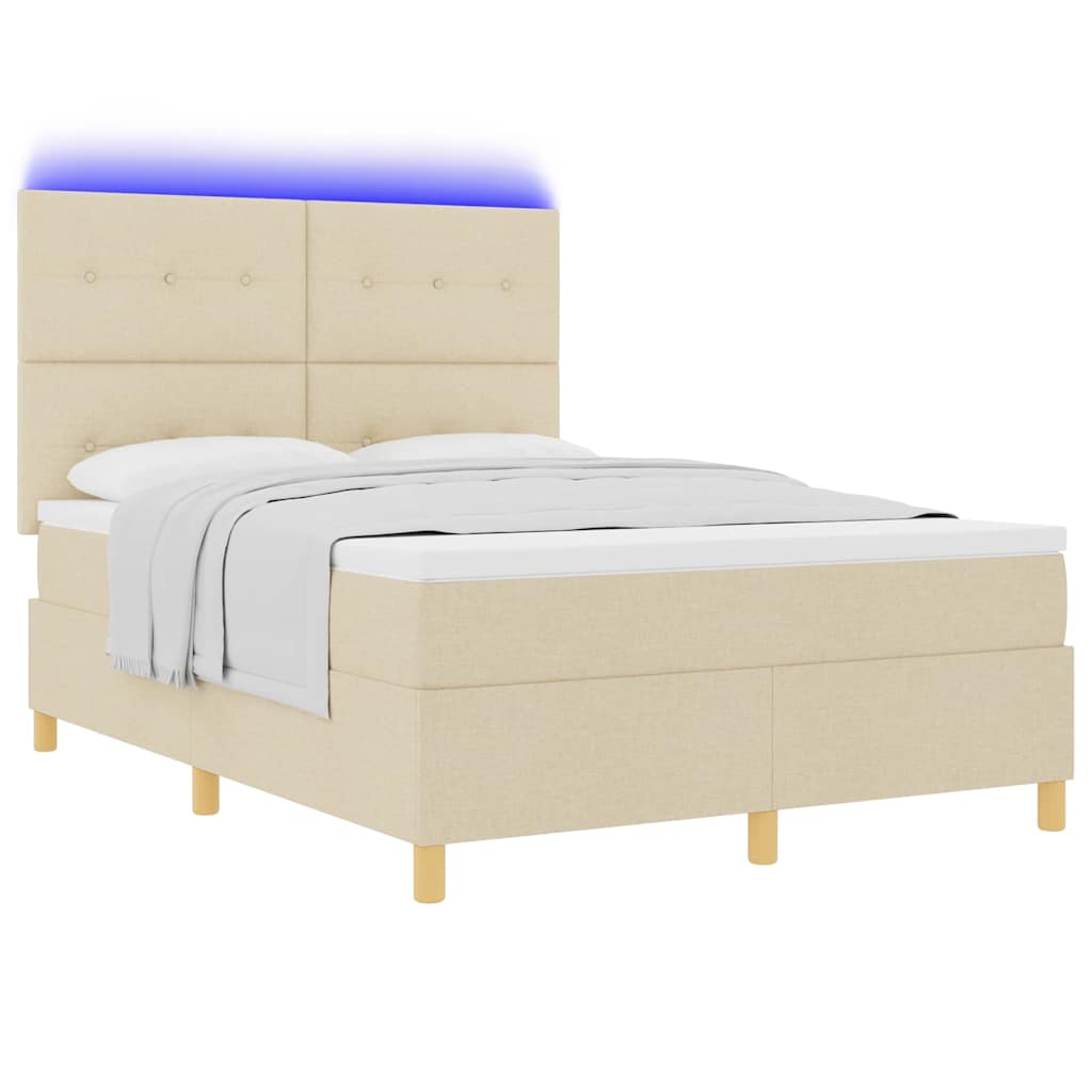 LED Box Spring Krevet s madracem Krema 160 x 200 cm tkanina