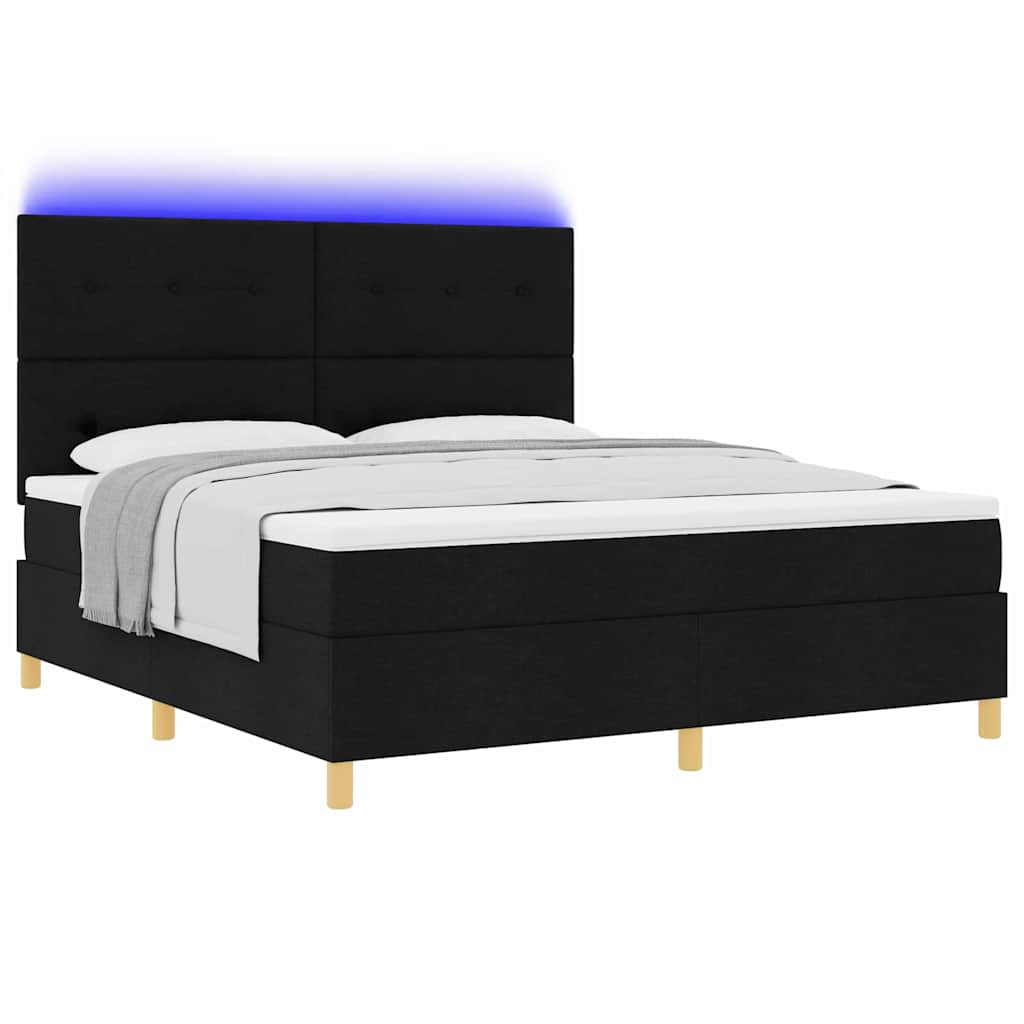 LED Box Spring Krevet s uzglavljem Crna 180 x 200 cm tkanina