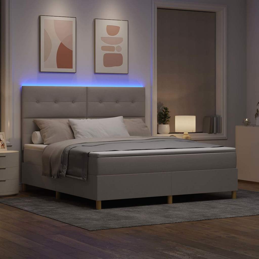 LED Box Spring Krevet Sivo-smeđa 180 x 200 cm tkanina