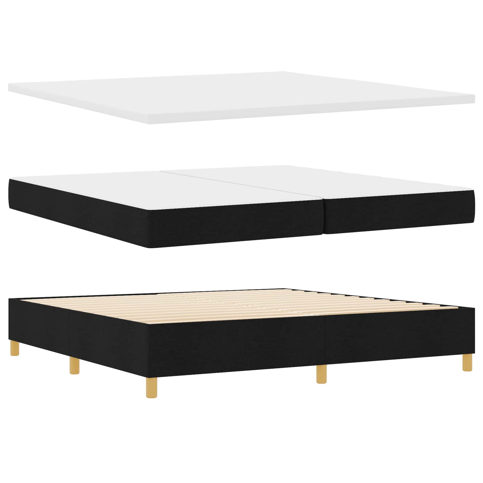 LED Box Spring Krevet s uzglavljem Crna 200 x 200 cm tkanina