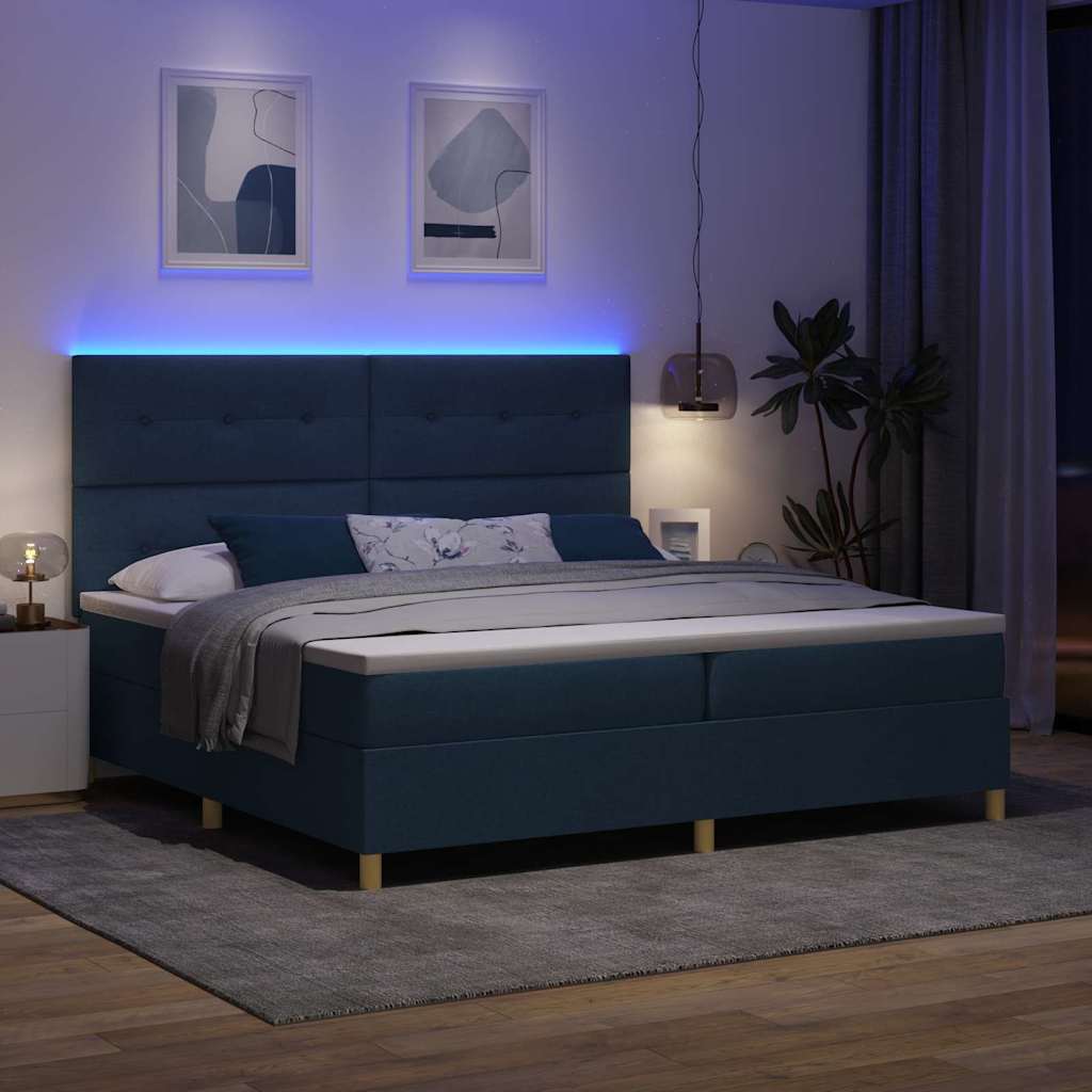 LED Box Spring Krevet s madracem Plava 200 x 200 cm tkanina