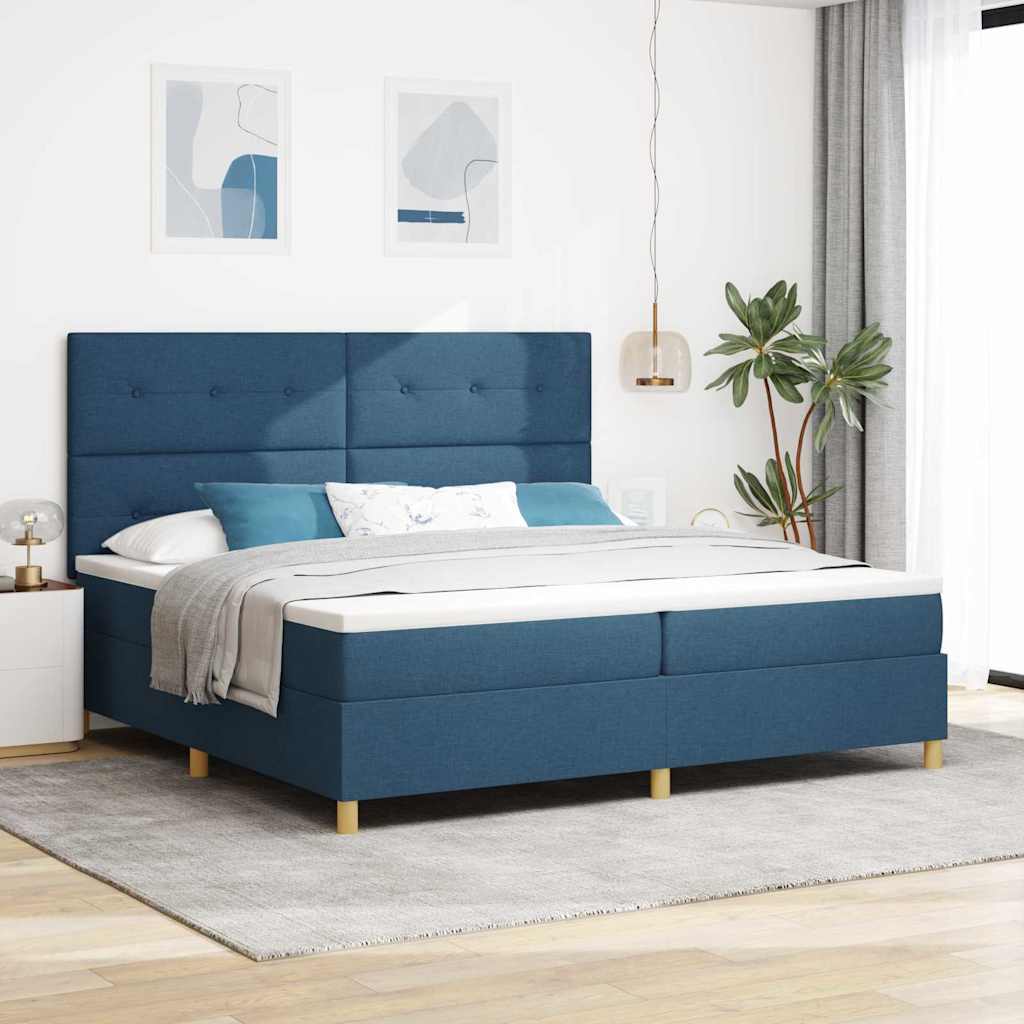 LED Box Spring Krevet s madracem Plava 200 x 200 cm tkanina