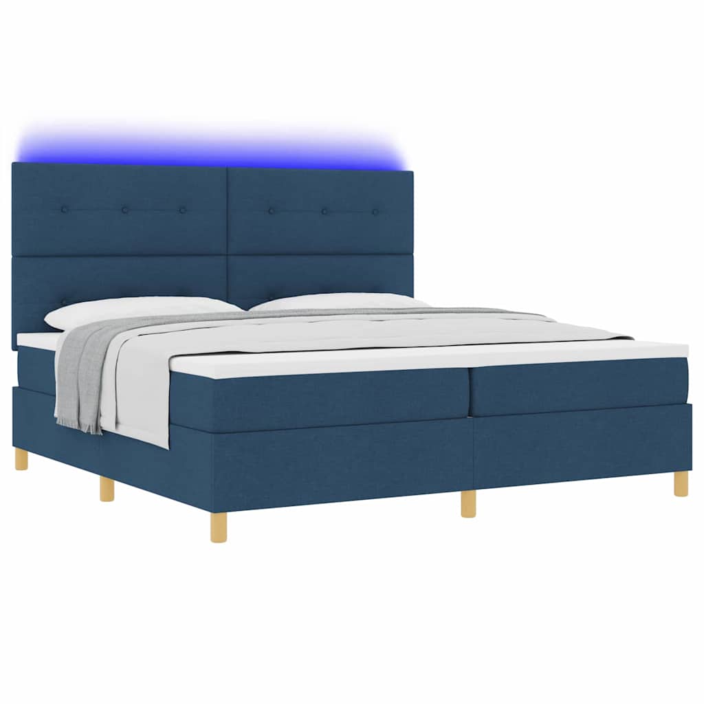LED Box Spring Krevet s madracem Plava 200 x 200 cm tkanina
