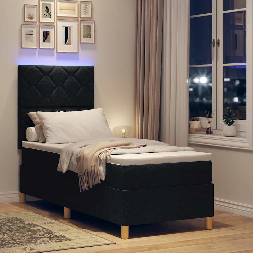 LED Box Spring Krevet s uzglavljem Crna 80 x 200 cm tkanina