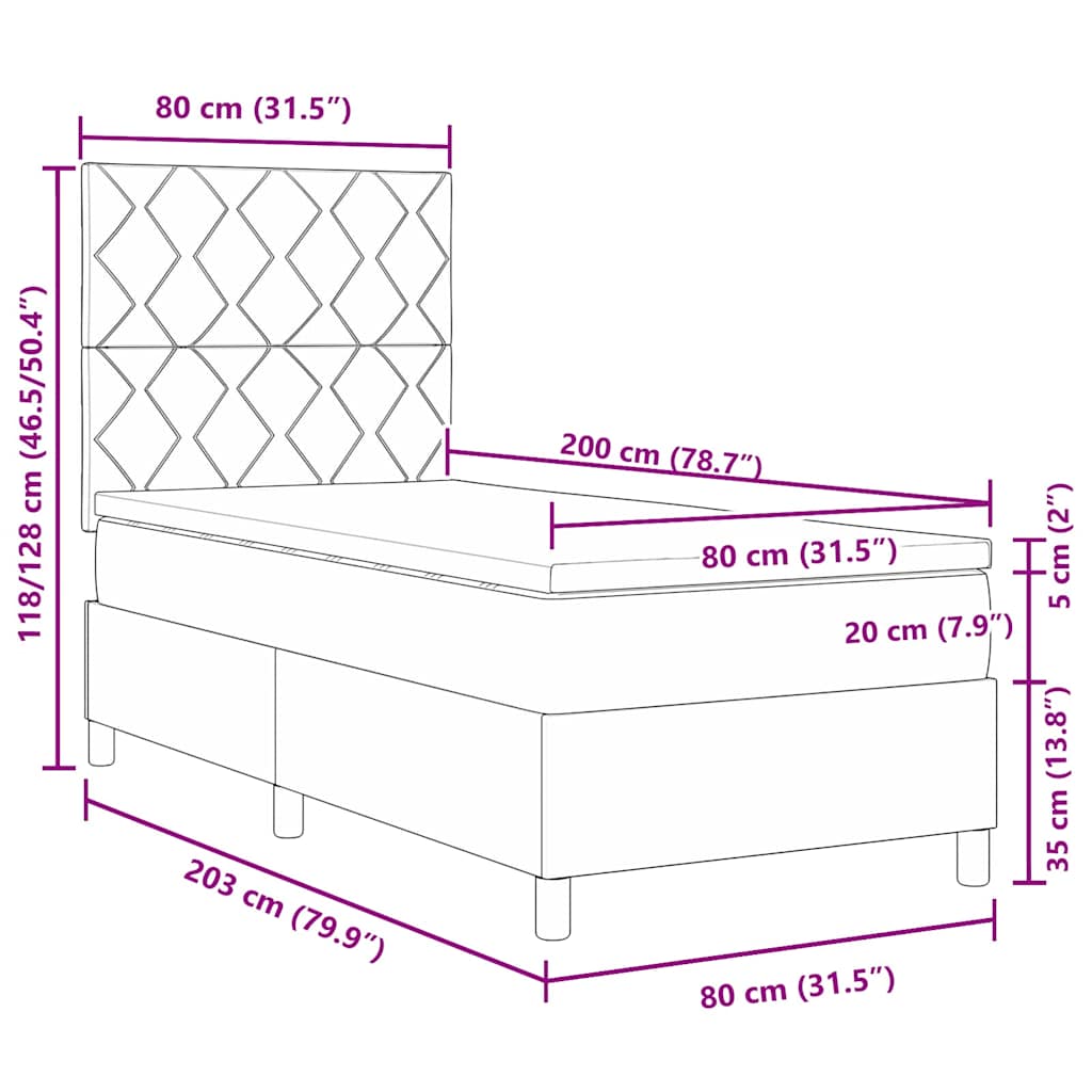 LED Box Spring Krevet Sivo-smeđa 80 x 200 cm tkanina
