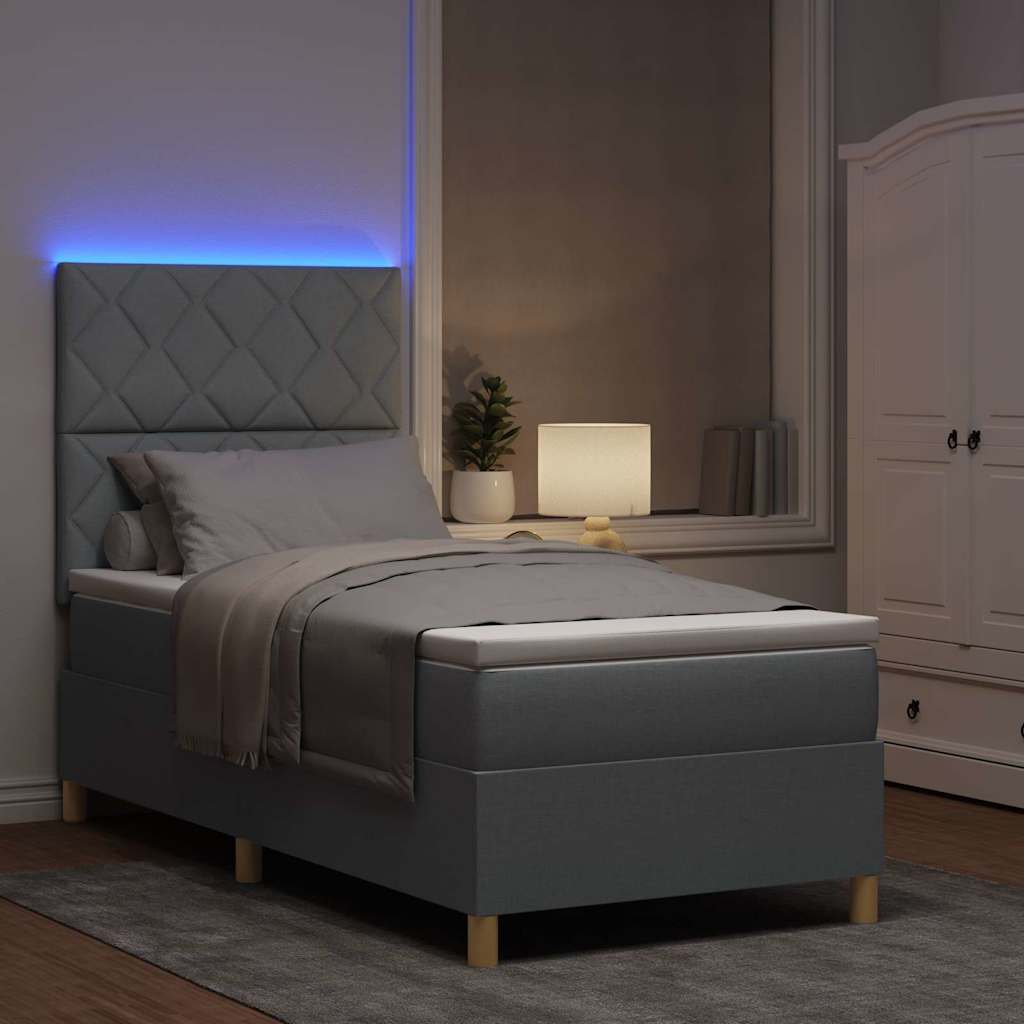 LED Box Spring Krevet Svijetlo siva 90 x 200 cm tkanina