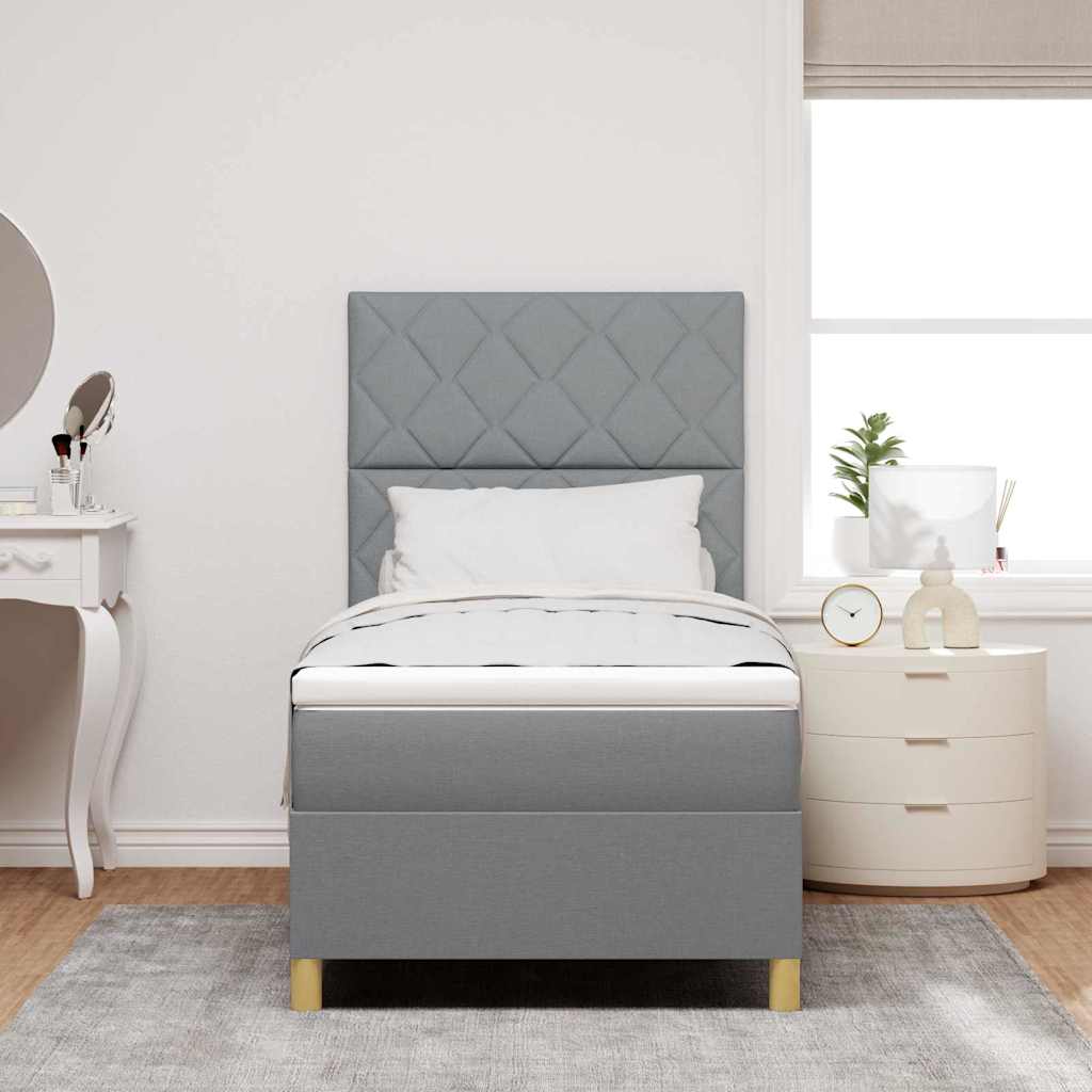 LED Box Spring Krevet Svijetlo siva 90 x 200 cm tkanina