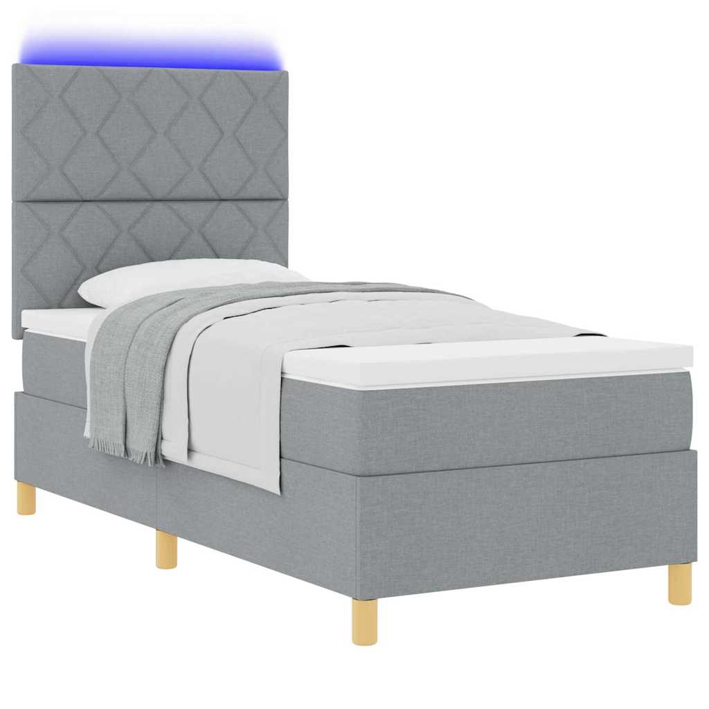 LED Box Spring Krevet Svijetlo siva 90 x 200 cm tkanina