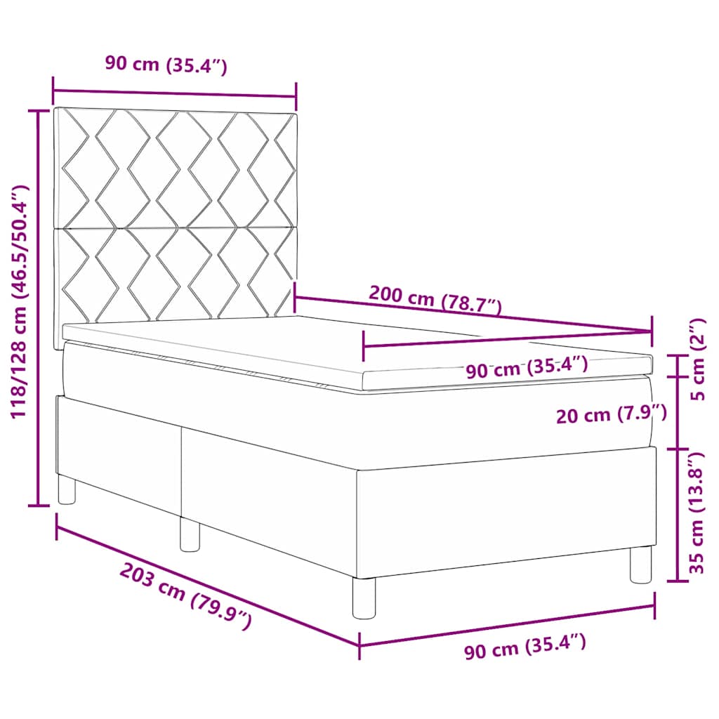 LED Box Spring Krevet Svijetlo siva 90 x 200 cm tkanina
