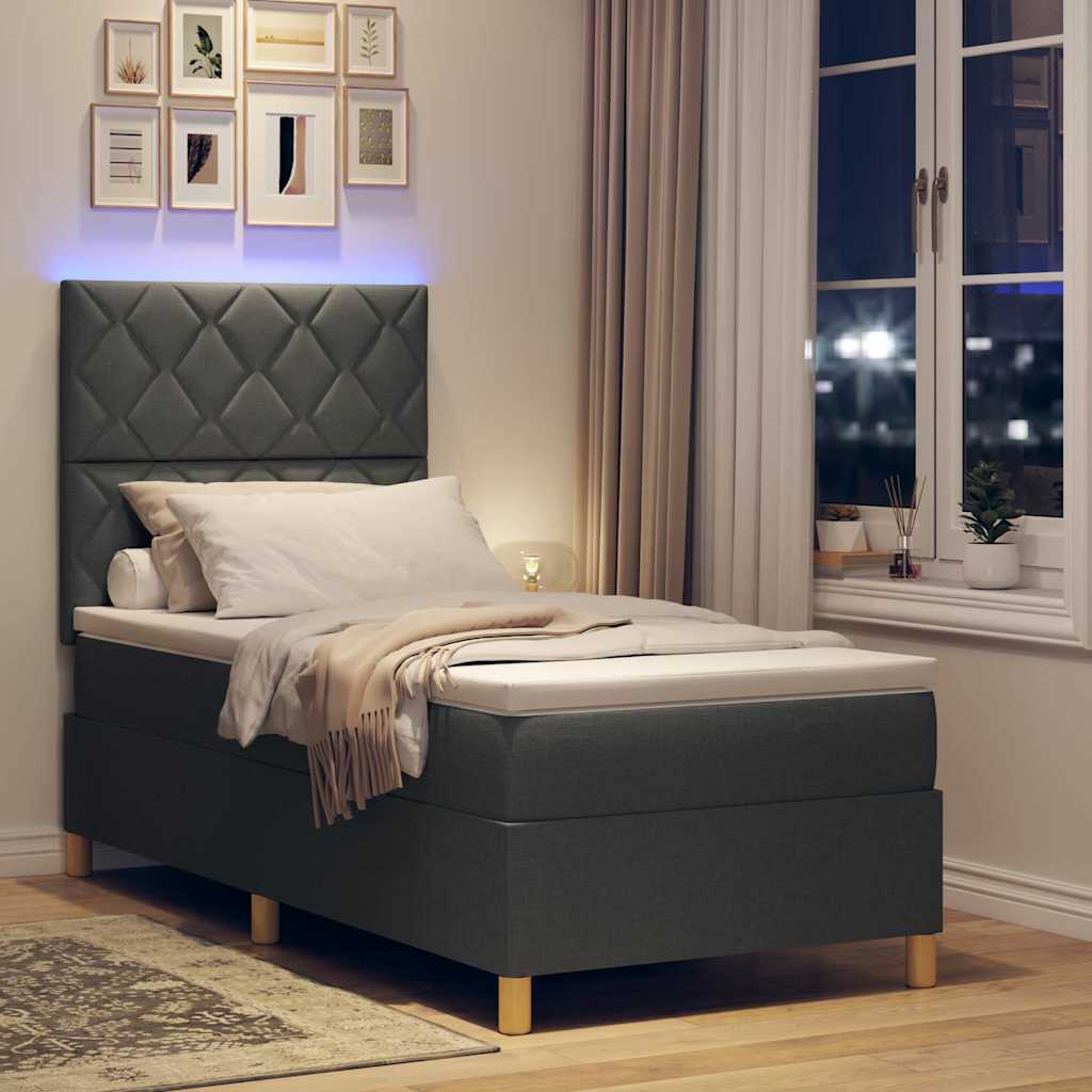 LED Box Spring Krevet Tamno siva 90 x 200 cm tkanina