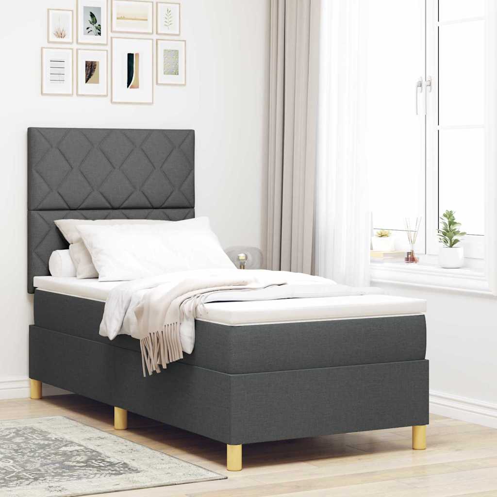 LED Box Spring Krevet Tamno siva 90 x 200 cm tkanina