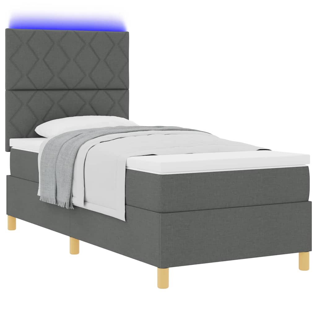 LED Box Spring Krevet Tamno siva 90 x 200 cm tkanina