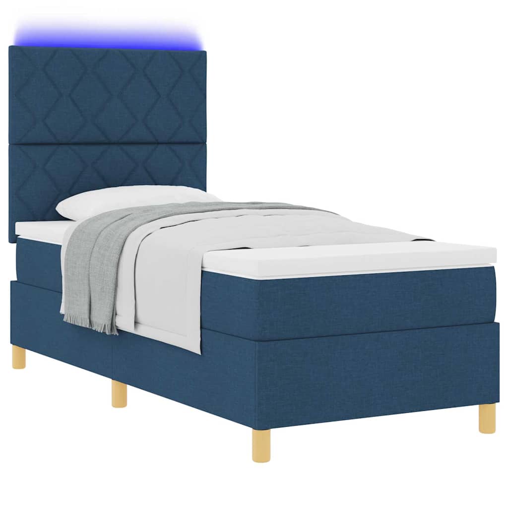 LED Box Spring Krevet s madracem Plava 100 x 200 cm tkanina