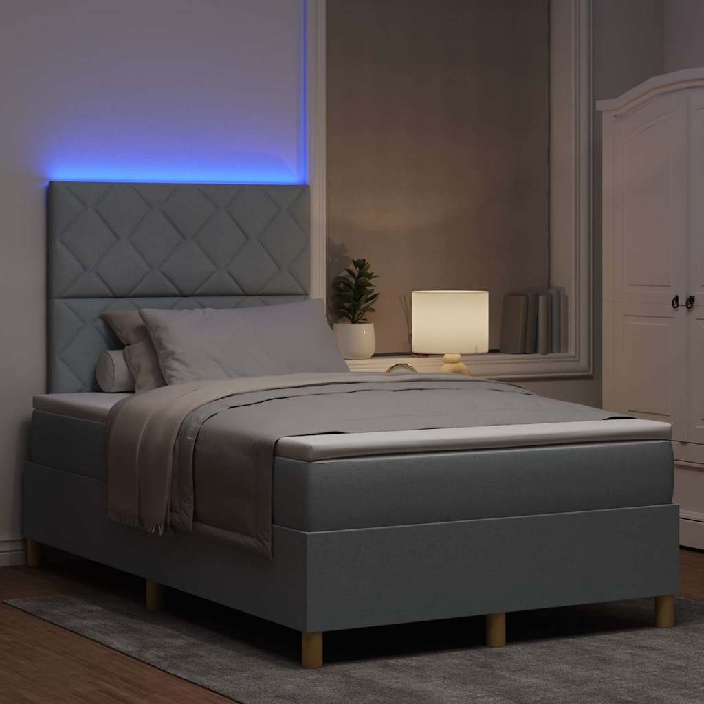 LED Box Spring Krevet Svijetlo siva 120 x 190 cm tkanina