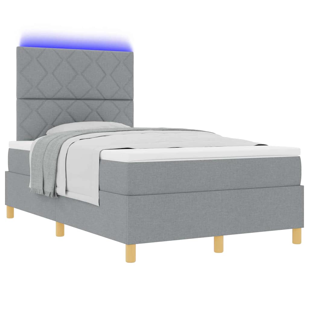 LED Box Spring Krevet Svijetlo siva 120 x 190 cm tkanina