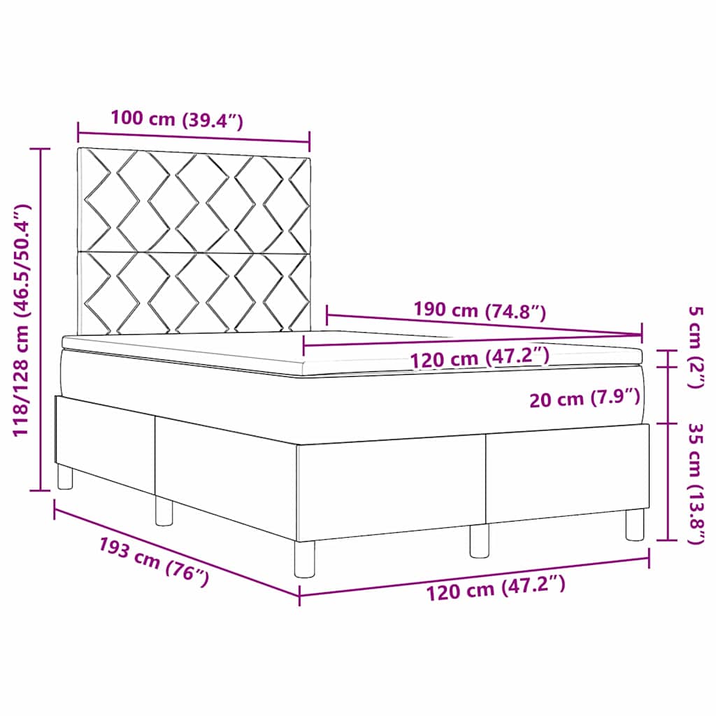 LED Box Spring Krevet Svijetlo siva 120 x 190 cm tkanina