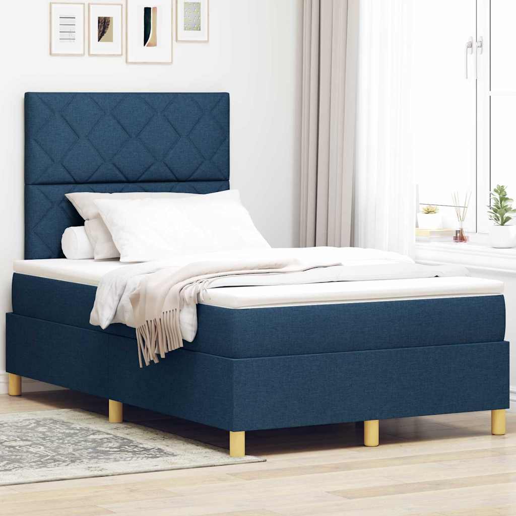 LED Box Spring Krevet s uzglavljem Plava 120 x 190 cm tkanina