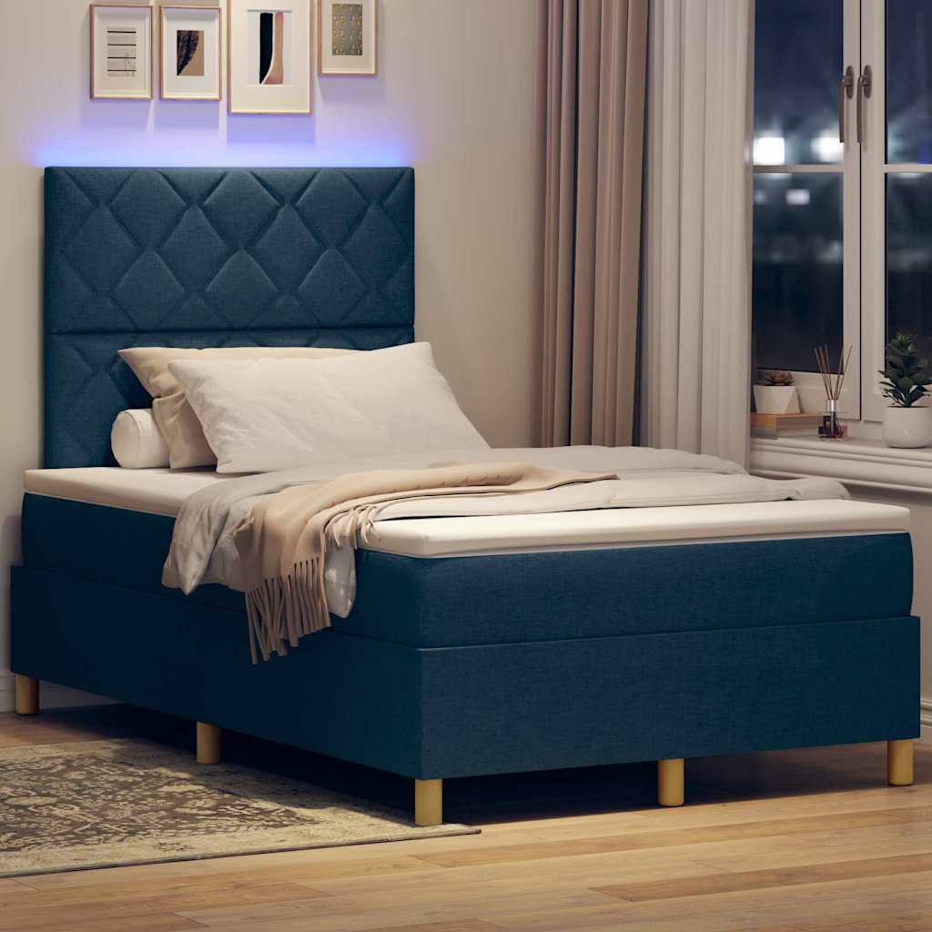LED Box Spring Krevet s madracem Plava 120 x 200 cm tkanina