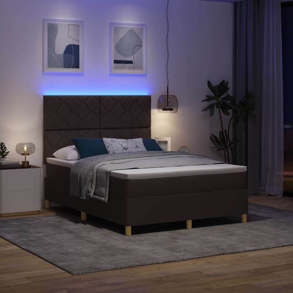 LED Box Spring Krevet Tamno smeđa 140 x 200 cm tkanina