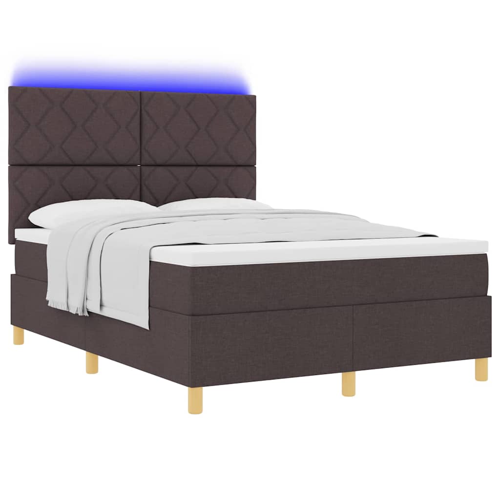 LED Box Spring Krevet Tamno smeđa 140 x 200 cm tkanina