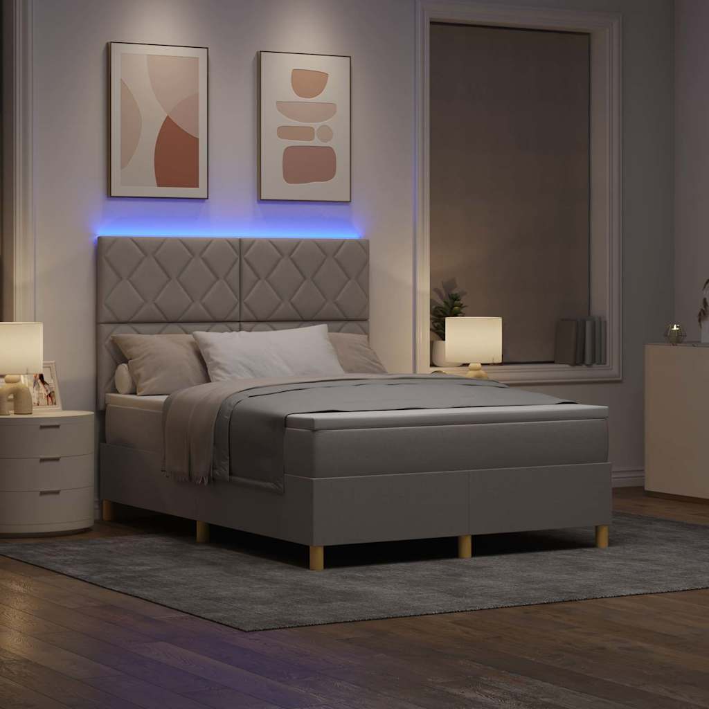 LED Box Spring Krevet Sivo-smeđa 140 x 200 cm tkanina
