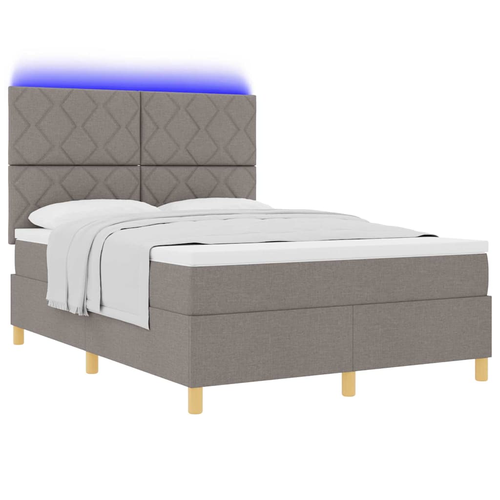 LED Box Spring Krevet Sivo-smeđa 140 x 200 cm tkanina